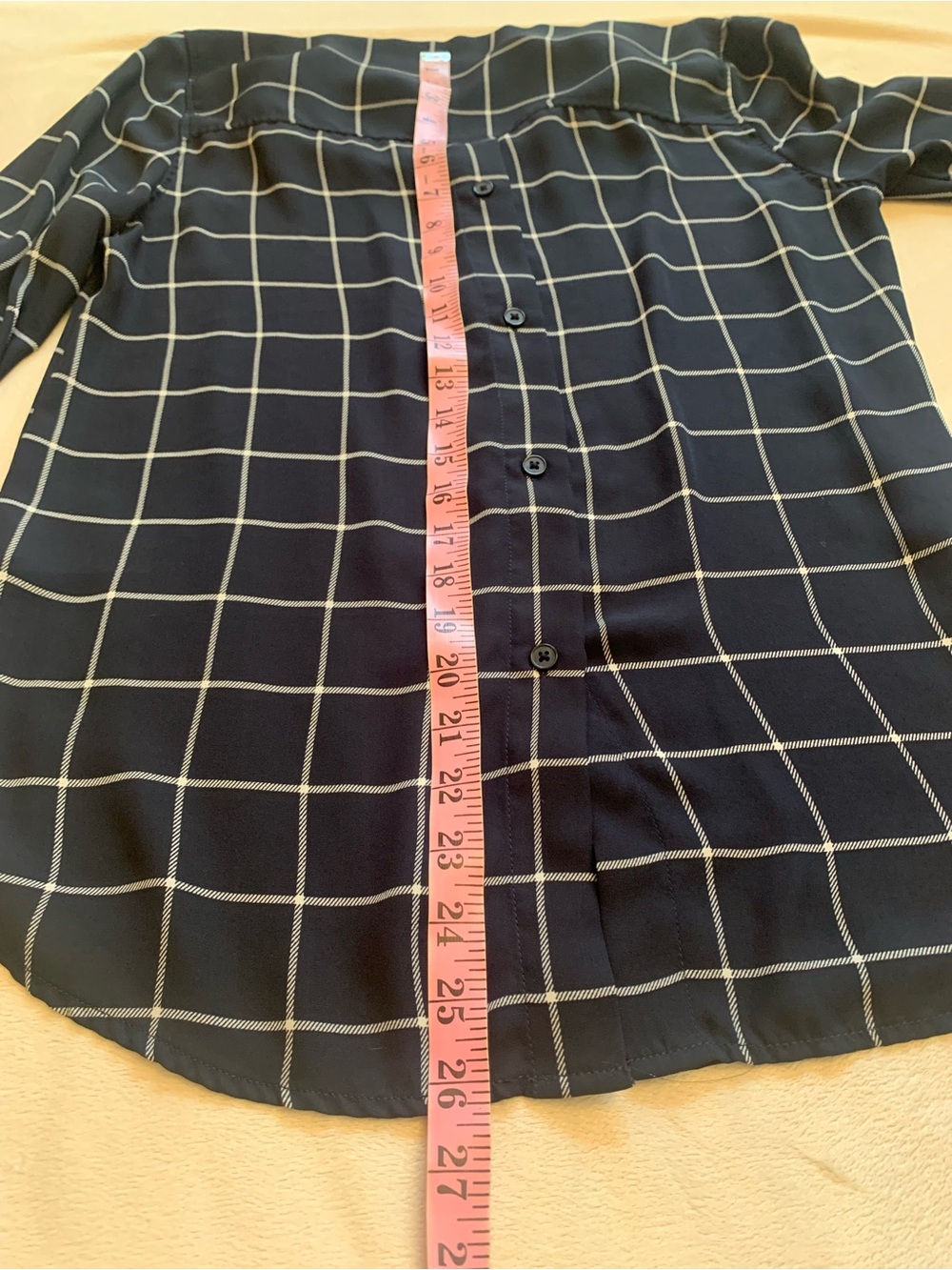 BANANA REPUBLIC 100% poly Dillon classic windowpane navy blouse size Small VGUC+ - Picture 8 of 9